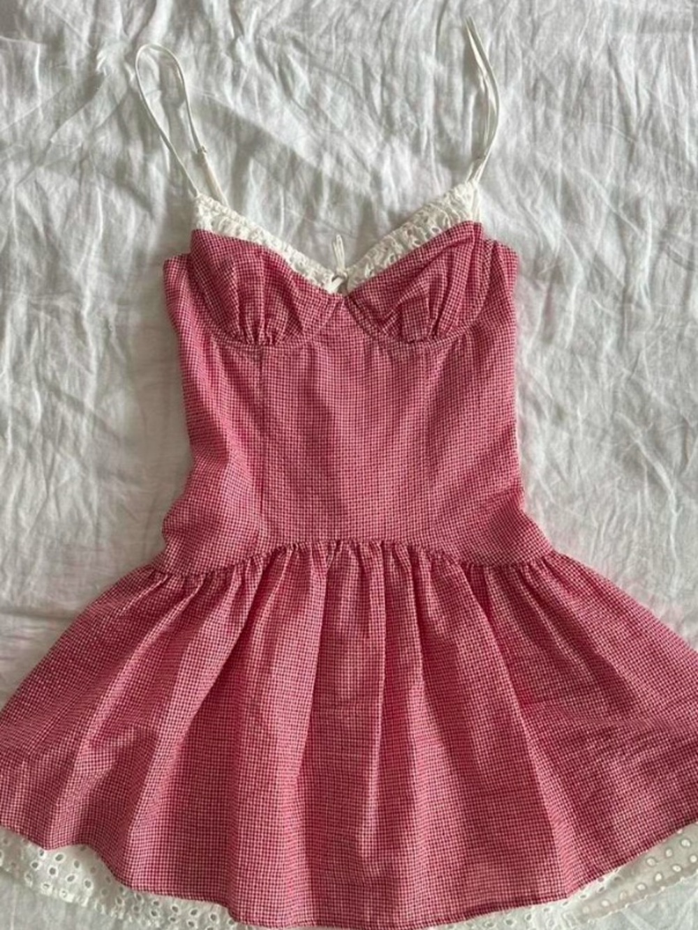 Gingham Lace-Trim Sundress